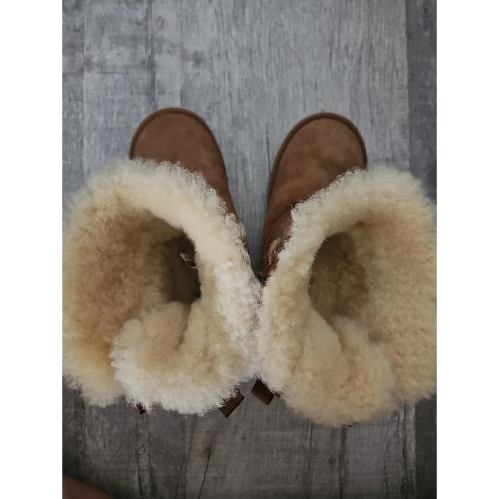UGG Bailey Bow Mini Boots Chestnut Tan Youth Size 3 Bow Suede